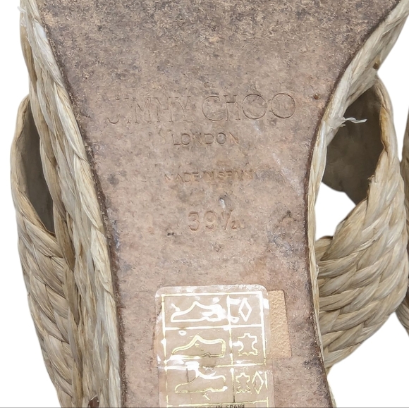 Jimmy Choo Dovina 100 Raffia Wedge JC Logo Sandal Size EU 39 - Picture 7 of 8